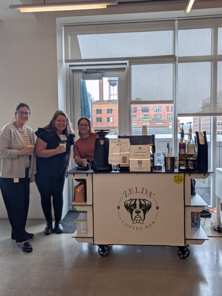 Corporate mobile coffee cart catering with custom branding in Denver