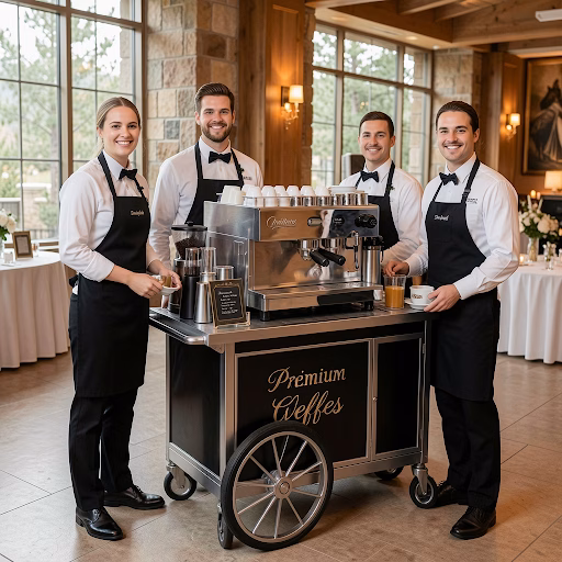 Premium wedding coffee cart bar setup by Zelda Coffee in Colorado